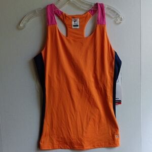 FILA TENNIS UPF 50+ WOMENS ORANGE NAVY WICKING TANK  TOP